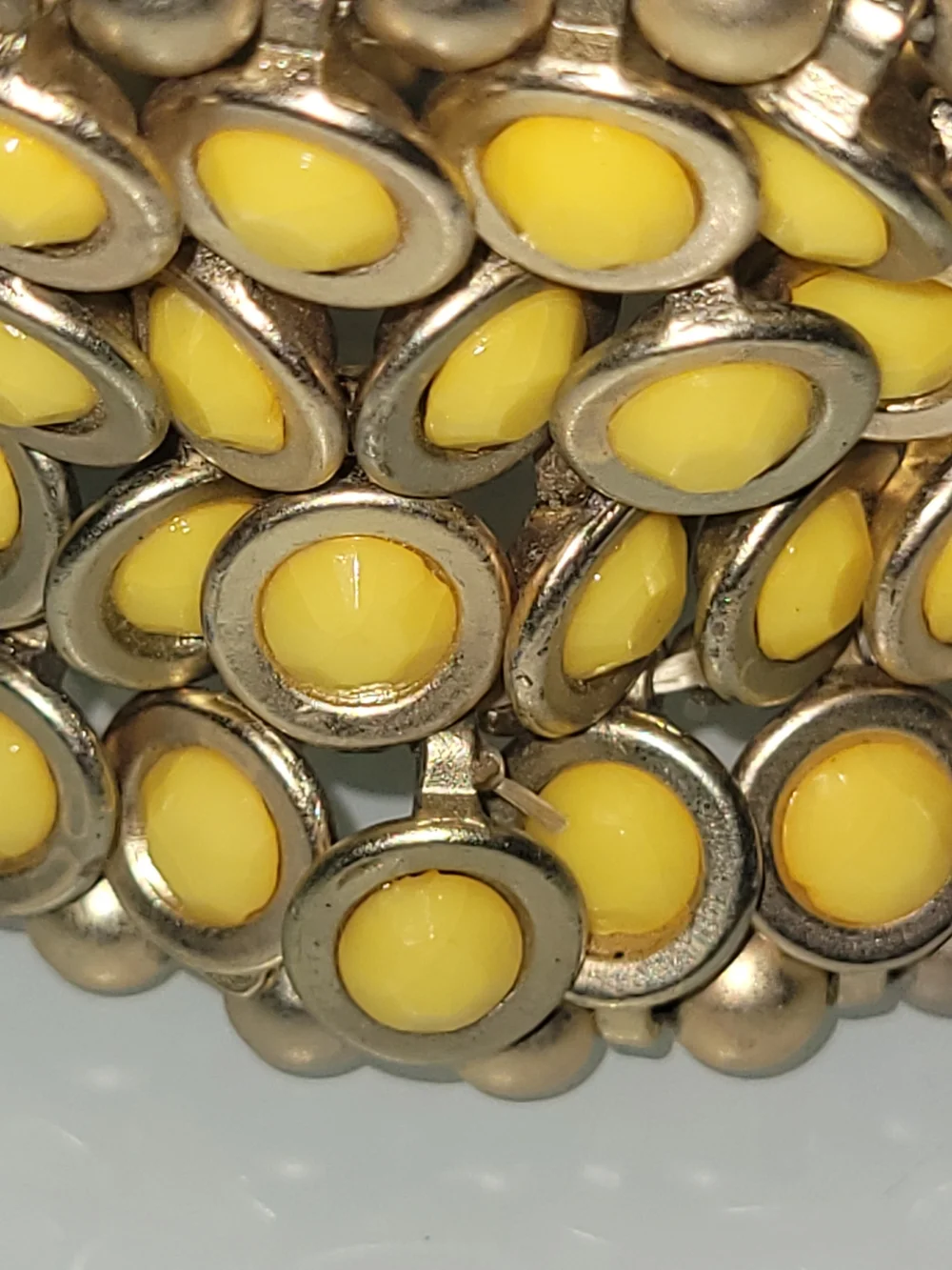 Vintage Gold Tone Yellow Enamel Wide Stretch Bracelet 7" Statement Cuff Boho - Picture 8 of 9